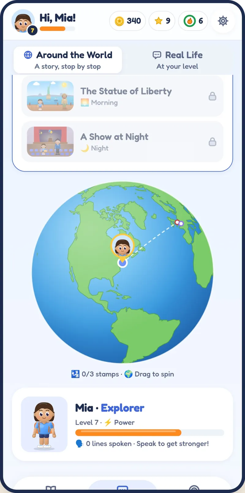 Around the World: the next stops of the trip, and a globe with the route from New York.