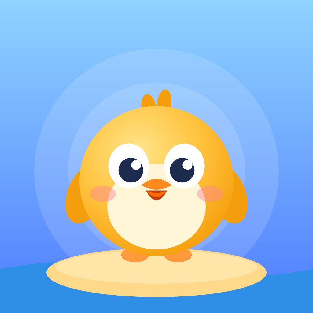 The PipTalk app icon: Pip on an island under a blue sky.