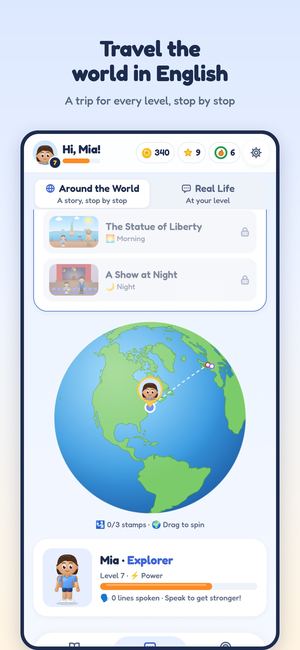 Screenshot: Travel the world in English.